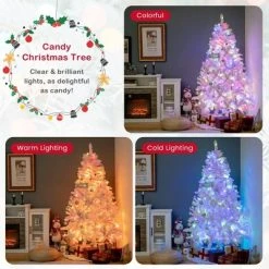 Costway 6 FT Flocked Artificial Christmas Tree Hinged with 350 LED Lights 808 Branch Tips -Outlet Xmas Decor Tree Store GUEST 8f039d5b 4b49 434b abc0 22f9c2cf46e9