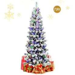 Tangkula Pre-lit Snow Flocked Christmas Pine Tree, Hinged Artificial Xmas Tree W/ Remote-controlled Multi-Color Lights -Outlet Xmas Decor Tree Store GUEST 91e6a4c3 6d92 4dcf ae50 20b03629ee29