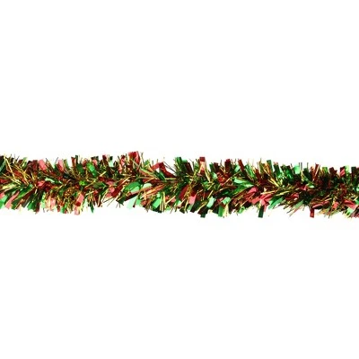 Northlight 12' x 4" Unlit Green/Red Wide Cut Tinsel Christmas Garland 3 Northlight 12' x 4" Unlit Green/Red Wide Cut Tinsel Christmas Garland