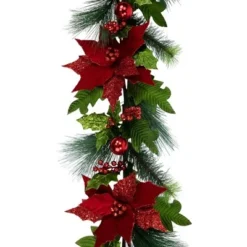 Northlight 48" Glittered Red Poinsettia and Long Pine Christmas Swag, Unlit -Outlet Xmas Decor Tree Store GUEST 92206e13 ef2d 44b0 8e28 cc5641d0e3f7