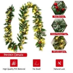 Costway 9ft Pre-lit Christmas Garland w/ Snow Flocked Tips Red Berries 50 Lights & Timer 15 Costway 9ft Pre-lit Christmas Garland w/ Snow Flocked Tips Red Berries 50 Lights & Timer -Outlet Xmas Decor Tree Store GUEST 9239e27b 8d3f 40e4 811f 3979ad626483