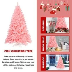Costway 6Ft Hinged Artificial Christmas Tree Full Fir Tree New PVC w/ Metal Stand Pink 15 Costway 6Ft Hinged Artificial Christmas Tree Full Fir Tree New PVC w/ Metal Stand Pink -Outlet Xmas Decor Tree Store GUEST 9443b096 06ba 47a9 b70e 45098fad14fa