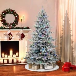7.5ft Puleo Pre-Lit LED Flocked Full Bennington Fir Artificial Christmas Tree Clear Lights