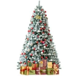 Tangkula 6FT Snow Flocked Artificial Christmas Hinged Tree Pre-lit Artificial Xmas Full Tree with 928 Branch Tips -Outlet Xmas Decor Tree Store GUEST 94a7d672 ba9a 4d9c 9eee 3ab28c3f6685