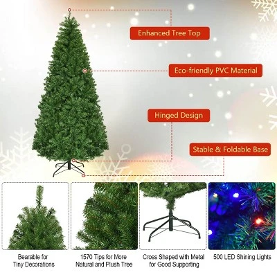 Costway 7Ft Pre-Lit Artificial Christmas Tree Hinged 500 LED Lights 11 Costway 7Ft Pre-Lit Artificial Christmas Tree Hinged 500 LED Lights - Image 9