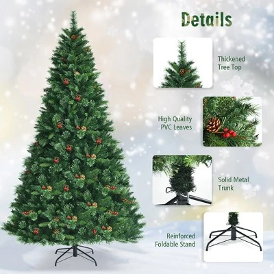 Costway 8ft Pre-lit Hinged Artificial Christmas Tree w/ Pine Cones & Red Berries 10 Costway 8ft Pre-lit Hinged Artificial Christmas Tree w/ Pine Cones & Red Berries - Image 8