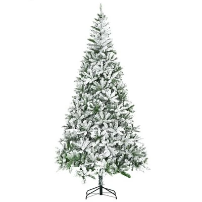 HOMCOM 9' Tall Unlit Snow Flocked Pine Artificial Christmas Tree with Realistic Branches, Green 5 HOMCOM 9' Tall Unlit Snow Flocked Pine Artificial Christmas Tree with Realistic Branches, Green - Image 3