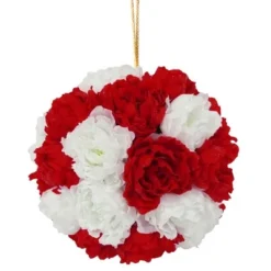 National Tree Company 12" Red and White Peony Hanging Ball
