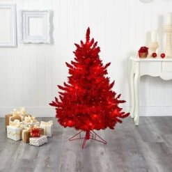 4ft Nearly Natural Pre-Lit Red Flocked Fraser Fir Artificial Christmas Tree Red Lights -Outlet Xmas Decor Tree Store GUEST 961ea488 7e0e 4ec2 8890 e69d1e3acb7c