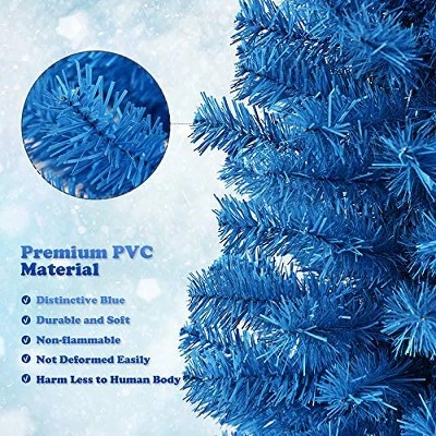 Tangkula 6FT Blue Tinsel Artificial Pencil Christmas Tree w/ Sturdy Metal Stand Seasonal Holiday Decoration for Home, Party 6 Tangkula 6FT Blue Tinsel Artificial Pencil Christmas Tree w/ Sturdy Metal Stand Seasonal Holiday Decoration for Home, Party - Image 4
