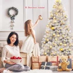 Costway 6Ft Hinged Unlit Artificial Silver Tinsel Christmas Tree Holiday w/Metal Stand -Outlet Xmas Decor Tree Store GUEST 9730198b 1b14 499d ab0d dd5c6204b700