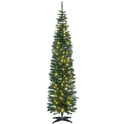 HOMCOM 7' Tall Pre-Lit Slim Noble Fir Artificial Christmas Tree with Realistic Branches, 200 Warm White LED Lights and 499 Tips, Green -Outlet Xmas Decor Tree Store GUEST 97cb75f6 e9a9 48a6 8bb2 a9ced00c863c