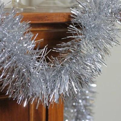 Northlight 50' x 4" Unlit Shiny Silver 6-Ply Foil Tinsel Christmas Garland 3 Northlight 50' x 4" Unlit Shiny Silver 6-Ply Foil Tinsel Christmas Garland
