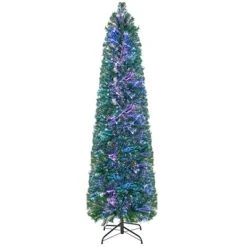 Tangkula 5/6/7/8 FT Fiber Optic Artificial Christmas Tree Prelit Pencil Christmas Tree with 361/517/697/889 Branch Tips Foldable Metal Stand -Outlet Xmas Decor Tree Store GUEST 994b16d8 15b9 4088 91f4 b6b66fd37cfa