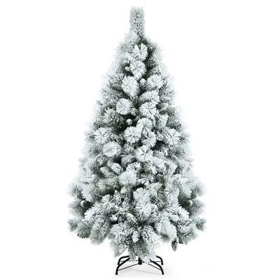 Costway 5ft/6ft/7ft Snow Flocked Hinged Artificial Slim Christmas Tree with Pine Needles 12 Costway 5ft/6ft/7ft Snow Flocked Hinged Artificial Slim Christmas Tree with Pine Needles - Image 10