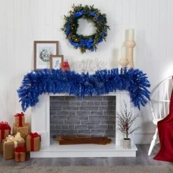 Nearly Natural 6' Pre-lit Pine Artificial Christmas Garland Blue with Warm White Lights -Outlet Xmas Decor Tree Store GUEST 9aa0da1d ecc9 4613 a0b2 b646cbc880b6