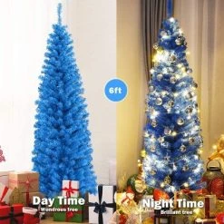 Tangkula 6FT Blue Tinsel Artificial Pencil Christmas Tree w/ Sturdy Metal Stand Seasonal Holiday Decoration for Home, Party 10 Tangkula 6FT Blue Tinsel Artificial Pencil Christmas Tree w/ Sturdy Metal Stand Seasonal Holiday Decoration for Home, Party -Outlet Xmas Decor Tree Store GUEST 9afd0a0e 9647 4032 a1b1 2722517793d6