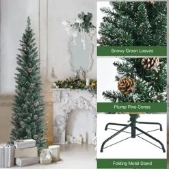 Costway 5ft/6ft/7ft Unlit Snowy PVC Artificial Slim Christmas Pencil Tree with Pine Cones -Outlet Xmas Decor Tree Store GUEST 9bf53558 aa18 45ce 88a7 960c64a573af