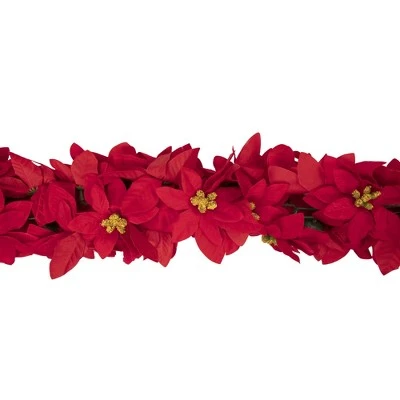 Northlight 6' x 3" Red Artificial Poinsettia Floral Christmas Garland - Unlit 5 Northlight 6' x 3" Red Artificial Poinsettia Floral Christmas Garland - Unlit - Image 3