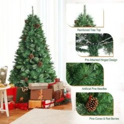 Costway 6ft 7ft8ft Unlit Hinged PVC Artificial Christmas Pine Tree with Red Berries -Outlet Xmas Decor Tree Store GUEST 9c5d4d65 869a 4e2f ba42 e935ef5837d4