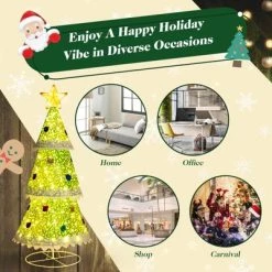 Tangkula 4.6 FT Pop-up Christmas Tree Collapsible Artificial Xmas Tree w/110 Warm Lights Tree Top Star Metal Base Lighted Christmas Decor -Outlet Xmas Decor Tree Store GUEST 9cedd5c6 524b 4e7d bf18 08f5f480a38e