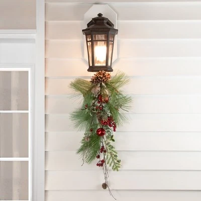 Northlight 30" Frosted Berries and Pine Cones Artificial Christmas Teardrop Swag - Unlit 3 Northlight 30" Frosted Berries and Pine Cones Artificial Christmas Teardrop Swag - Unlit