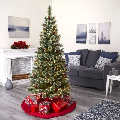 6ft Nearly Natural Pre-Lit LED Frosted Swiss Pine Artificial Christmas Tree Clear Lights 8 6ft Nearly Natural Pre-Lit LED Frosted Swiss Pine Artificial Christmas Tree Clear Lights - Image 6