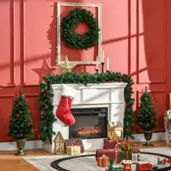 HOMCOM Prelit Holiday Christmas 4-Piece Set, Garland Wreath and Set of 2 Entrance Trees with Warm White LED Lights, Red Berries, Pine Cones, Green 10 HOMCOM Prelit Holiday Christmas 4-Piece Set, Garland Wreath and Set of 2 Entrance Trees with Warm White LED Lights, Red Berries, Pine Cones, Green -Outlet Xmas Decor Tree Store GUEST 9da77310 3cd3 481a 93c6 cedaff0a8e4c