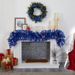 Nearly Natural 6' Pre-lit Pine Artificial Christmas Garland Blue with Warm White Lights -Outlet Xmas Decor Tree Store GUEST 9df37d43 a3c8 49d8 83e8 6108c05c98e5