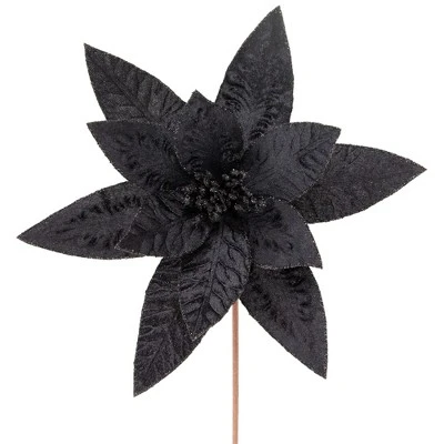 Northlight 25" Black Glittered Poinsettia Christmas Floral Stem Spray 4 Northlight 25" Black Glittered Poinsettia Christmas Floral Stem Spray - Image 2