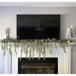 Sullivans 6'9" Artificial Pine Weeping with Snow Garland Set of 2, White