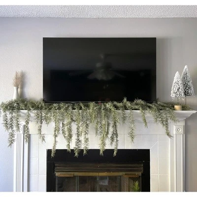 Sullivans 6'9" Artificial Pine Weeping with Snow Garland Set of 2, White 3 Sullivans 6'9" Artificial Pine Weeping with Snow Garland Set of 2, White