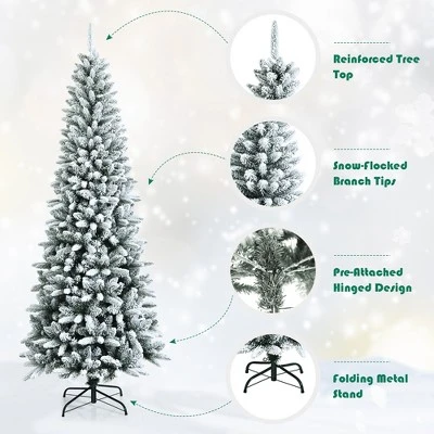 Costway 7.5ft Snow-Flocked Hinged Artificial Christmas Pencil Tree w/ 1189 Mixed Tips 11 Costway 7.5ft Snow-Flocked Hinged Artificial Christmas Pencil Tree w/ 1189 Mixed Tips - Image 9