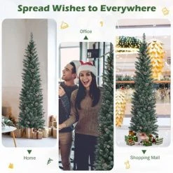 Costway 5ft/6ft/7ft Unlit Snowy PVC Artificial Slim Christmas Pencil Tree with Pine Cones -Outlet Xmas Decor Tree Store GUEST 9e789a91 2bcf 42ca bea2 aa8a9ce90b19
