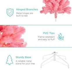 Best Choice Products Pre-Lit Pink Christmas Tree, Artificial Full Holiday Decoration w/ Branch Tips, Incandescent Lights -Outlet Xmas Decor Tree Store GUEST 9fe7129e 6bd0 4c67 9e44 b4da69750936