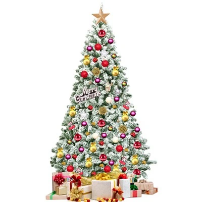 Tangkula Artificial Hinged Christmas Pines Tree Snow Flocked Decoration Tree 11 Tangkula Artificial Hinged Christmas Pines Tree Snow Flocked Decoration Tree - Image 9