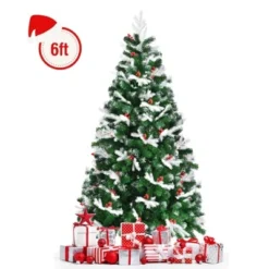 Tangkula Premium Unlit Christmas Tree, Snow Flocked Hinged Artificial Christmas Tree Pine Full Tree with Solid Metal Stand -Outlet Xmas Decor Tree Store GUEST a0fe5baf 4d2c 48b6 b609 6103d0342b3b