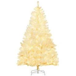 HOMCOM Prelit Artificial Christmas Tree Holiday Decoration with Warm White LED Lights, Auto Open, Steel Base, White -Outlet Xmas Decor Tree Store GUEST a10ed7a6 a4c9 496b bdad fc20d132d218