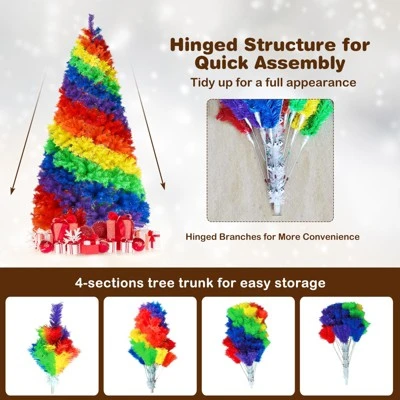 Tangkula 7FT Artificial Hinged Christmas Tree Colorful Rainbow Full Fir Xmas Tree with 1213 Branch Tips 9 Tangkula 7FT Artificial Hinged Christmas Tree Colorful Rainbow Full Fir Xmas Tree with 1213 Branch Tips - Image 7