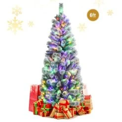 Tangkula Pre-lit Snow Flocked Christmas Pine Tree, Hinged Artificial Xmas Tree W/ Remote-controlled Multi-Color Lights -Outlet Xmas Decor Tree Store GUEST a1e34929 9124 4281 b024 45d2515fb91a