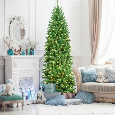 Costway 7Ft Pre-lit Artificial Pencil Christmas Tree Hinged Fir PVC Tree /350 LED Lights 5 Costway 7Ft Pre-lit Artificial Pencil Christmas Tree Hinged Fir PVC Tree /350 LED Lights - Image 3