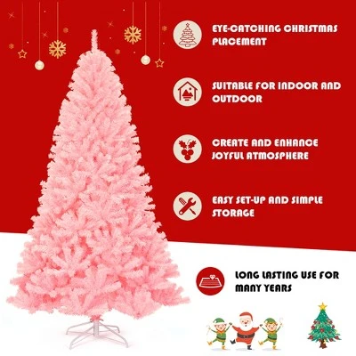 Costway 7.5Ft Hinged Artificial Christmas Tree Full Fir Tree New PVC w/ Metal Stand Pink 7 Costway 7.5Ft Hinged Artificial Christmas Tree Full Fir Tree New PVC w/ Metal Stand Pink - Image 5