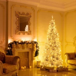 Tangkula 6/7 FT Pre-lit Artificial Christmas Tree Hinged Xmas Pencil Tree with 790/1030 Branch Tips 300/400 Warm White LED Lights -Outlet Xmas Decor Tree Store GUEST a2b9ab0e ab47 4da0 a932 ed3a023a9f31