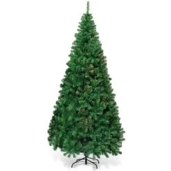 Tangkula 7ft Green Artificial Christmas Pine Tree Hinged PVC Branches with Solid Metal Legs Indoor Outdoor