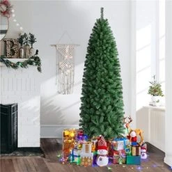 Yaheetech Artificial Christmas Tree Holiday Decoration Slim Tree, Green