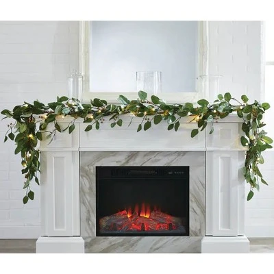 Noma Pre-Lit 9 Foot Artificial Eucalyptus Christmas Garland Holiday Decor with Battery Operated Warm White LED Lights for Banisters & Doorways, Green 4 Noma Pre-Lit 9 Foot Artificial Eucalyptus Christmas Garland Holiday Decor with Battery Operated Warm White LED Lights for Banisters & Doorways, Green - Image 2