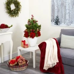Nearly Natural 32-in Poinsettia, Boxwood and Succulent Artificial Arrangement in White Vase 6 Nearly Natural 32-in Poinsettia, Boxwood and Succulent Artificial Arrangement in White Vase -Outlet Xmas Decor Tree Store GUEST a50b5a43 8491 4010 94b0 5dbc9d26a225