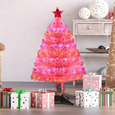HOMCOM 35.5" Tall Pre-Lit Douglas Fir Artificial Christmas Tree with Realistic Branches, 90 Multi-Color LED Lights, Fiber Optics, and 90 Tips, Pink 7 HOMCOM 35.5" Tall Pre-Lit Douglas Fir Artificial Christmas Tree with Realistic Branches, 90 Multi-Color LED Lights, Fiber Optics, and 90 Tips, Pink - Image 5