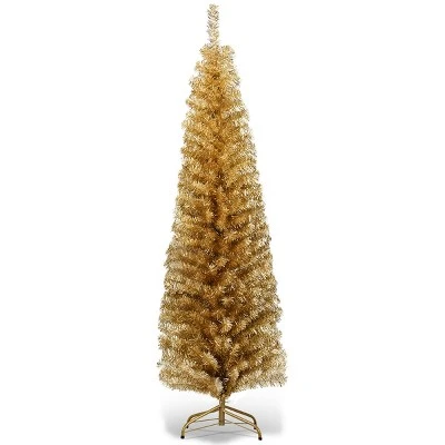 Costway 6FT Tinsel Tree Slim Pencil Christmas Tree Silver Champagne Goldblue 14 Costway 6FT Tinsel Tree Slim Pencil Christmas Tree Silver Champagne Goldblue - Image 12