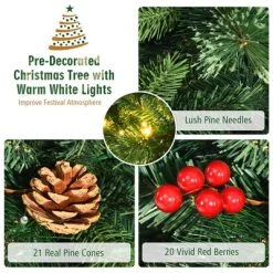 Costway 6ft Pre-lit Hinged Artificial Christmas Tree w/ Pine Cones & Red Berries -Outlet Xmas Decor Tree Store GUEST a5ffb8d2 0c89 440a b400 2344c69c7e61